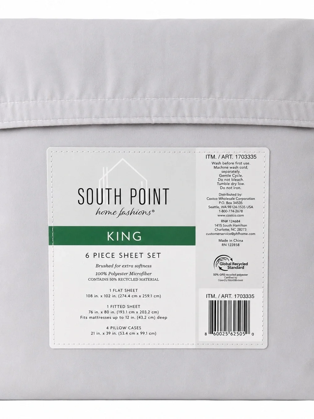 NEW South Point Home Fashions King 6 Piece Microfiber Sheet Set Gray
